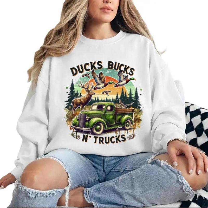 Ducks Bucks & Trucks Sweatshirt Hunting Duck Deer Hunt Retro T-Shirt Hoodie Hunting Season 2025 Unisex | PureTeeCo.com