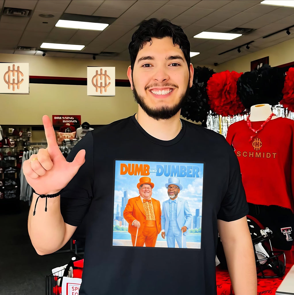 Dumb and dumber Chicago skyline background shirt