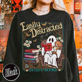 Easily Distracted Dogs And Books Sweatshirt, Books And Dogs Shirt, Ghost Reading Books Shirt, Halloween Little Ghost...