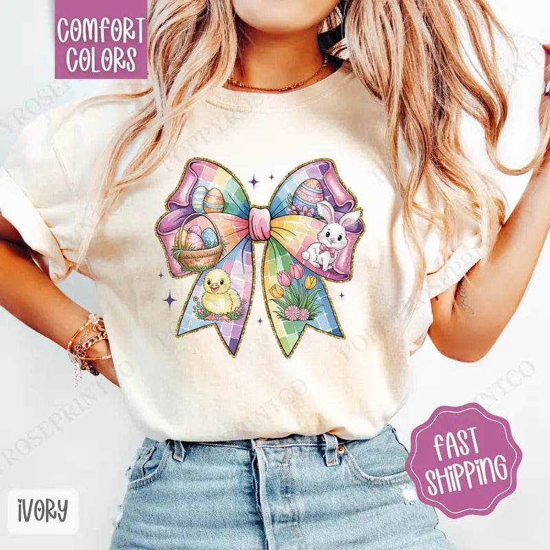 Easter Bow 1 Shirt Comfort Colors, Coquette Easter Tshirt, Trendy Religious Women's Tee, Gift for Her Hoodie, Sweatshirt