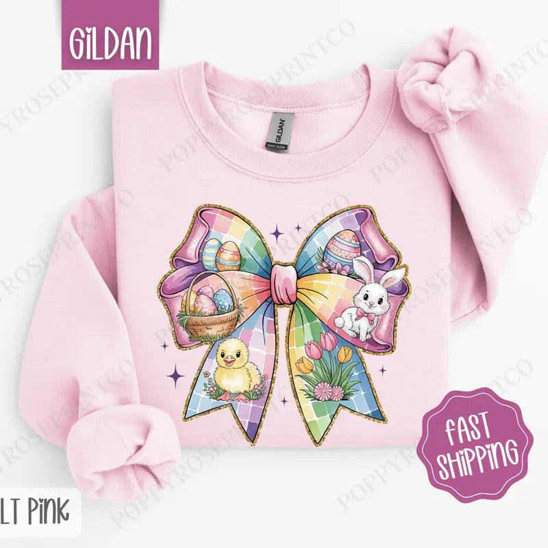 Easter Bow 1 Sweatshirt, Coquette Easter Crewneck, Trendy Religious Women's Sweater, Gift for Her T-Shirts, Hoodie