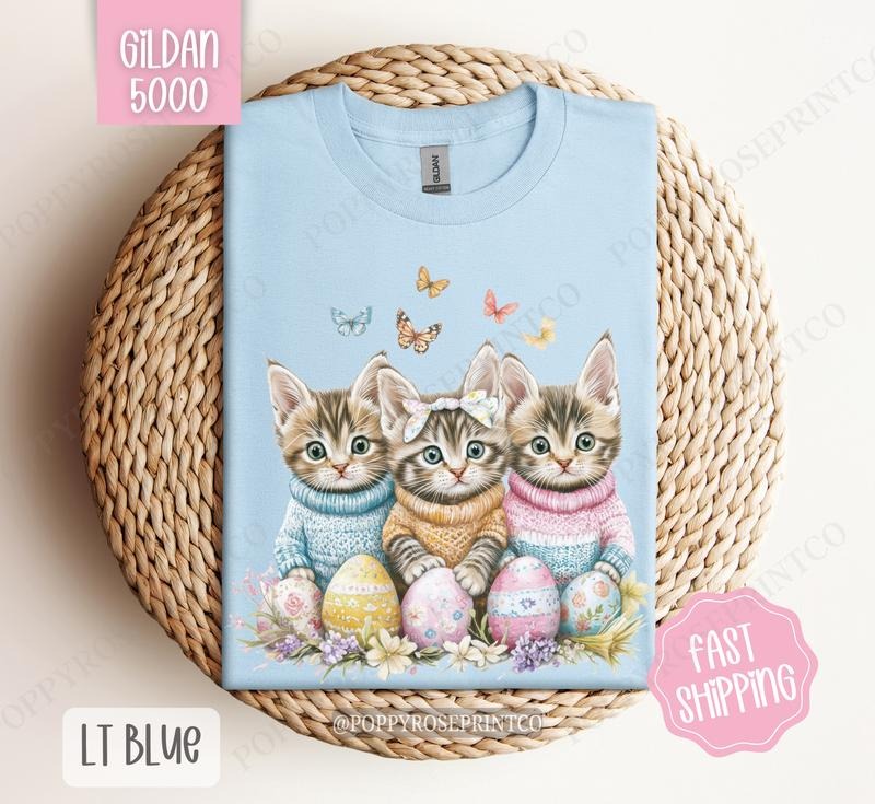Easter Cats Gildan Shirt, Cute Cat Lover Tshirt, Trendy Cat Mom Tee Hoodie, Sweatshirt | PureTeeCo.com