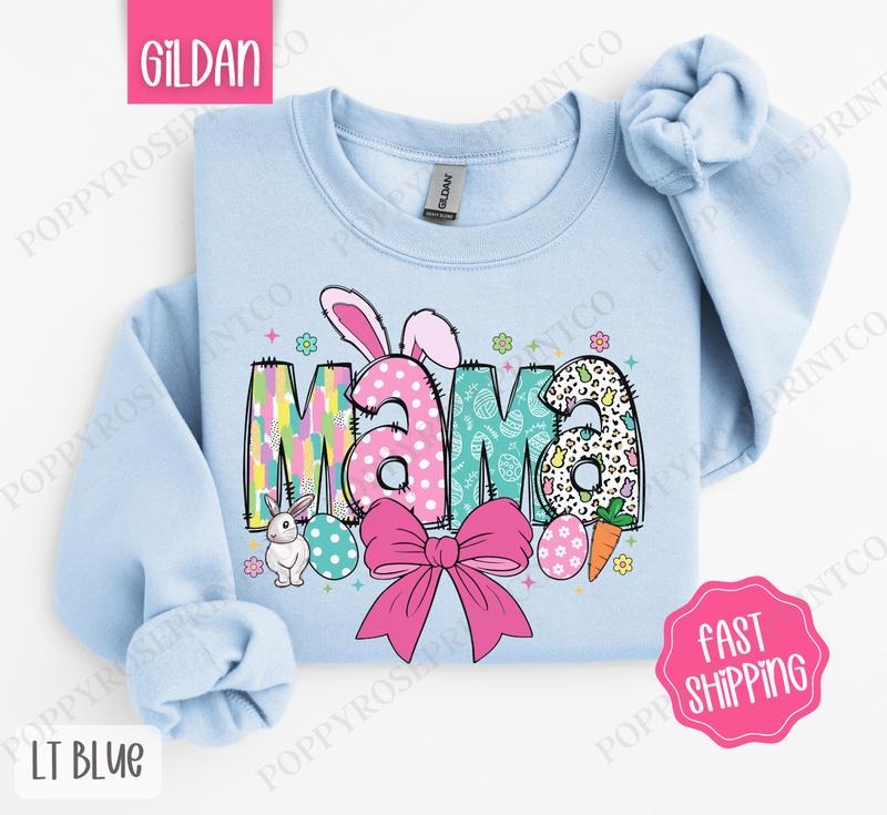 Easter Mama Sweatshirt, Cute Easter Crewneck, Trendy Mom Women's Sweater, Gift for Her T-Shirts, Hoodie | PureTeeCo.com