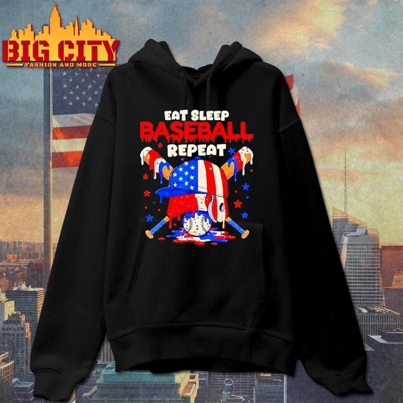 Eat Sleep Baseball Repeat Funny Ice Cream Drip Crossed Bats Shirt
