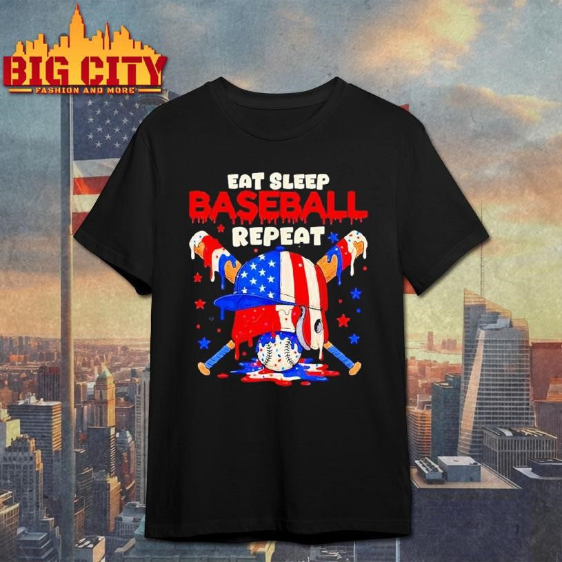 Eat Sleep Baseball Repeat Funny Ice Cream Drip Crossed Bats Shirt