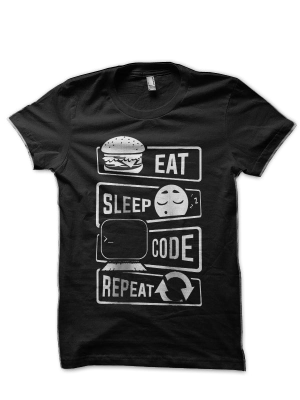 Eat Sleep Code Repeat Black T-Shirt Hoodie, Sweatshirt | PureTeeCo.com