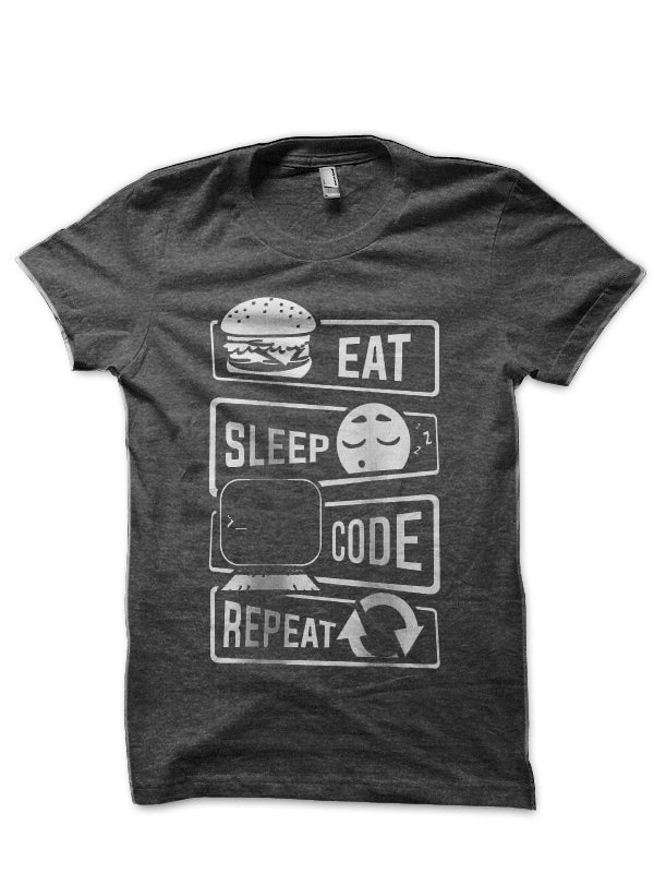 Eat Sleep Code Repeat Charcoal Grey T-Shirt Hoodie, Sweatshirt | PureTeeCo.com