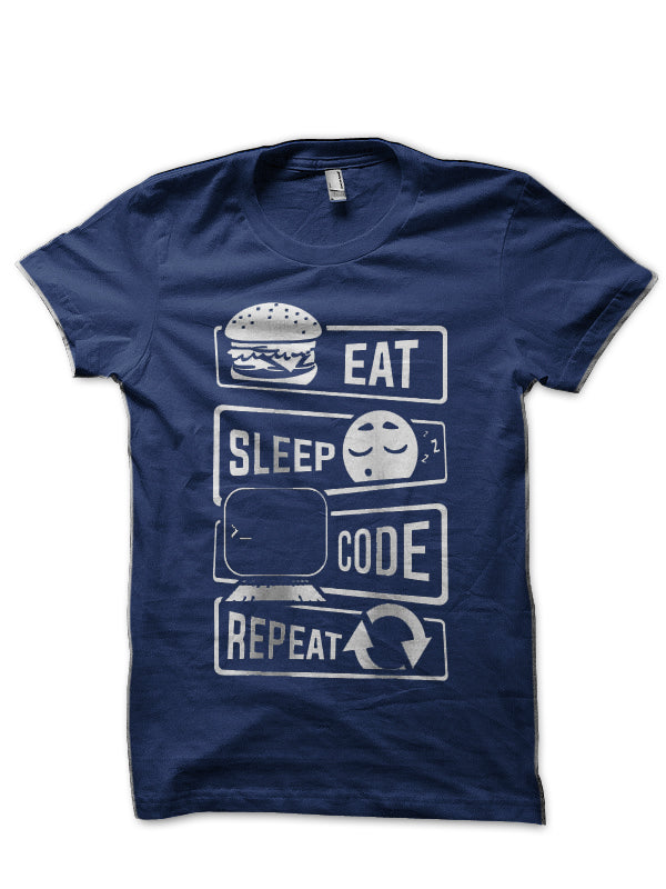 Eat Sleep Code Repeat Navy Blue T-Shirt Hoodie, Sweatshirt | PureTeeCo.com