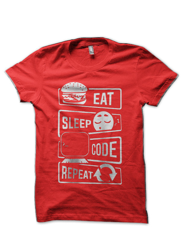 Eat Sleep Code Repeat Red T-Shirt Hoodie, Sweatshirt | PureTeeCo.com