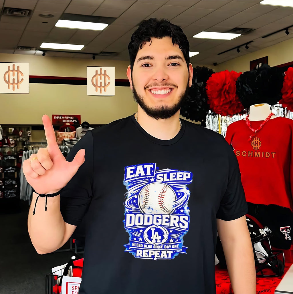 Eat Sleep Dodgers Bleed Blue since Day One Repeat baseball LA team shirt