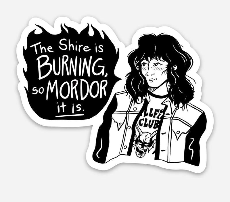 The Shire is Burning / Eddie vinyl sticker, 2.5" x 3" T-Shirts, Hoodie, Sweatshirt | PureTeeCo.com