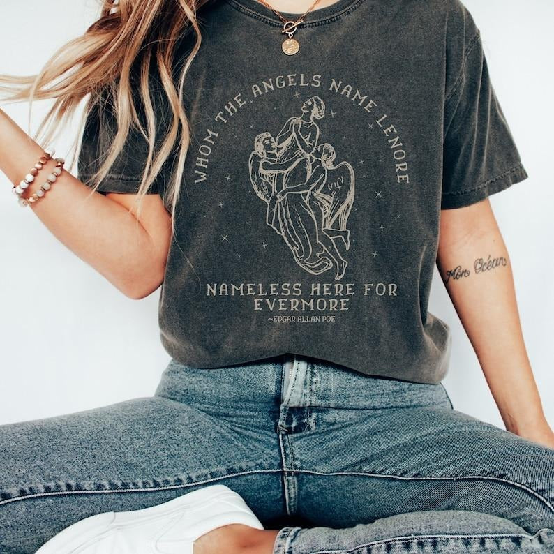 Edgar Allan Poe Dark Cottagecore Angel Shirt Grunge Fairycore Edgar Allen Poe Bookish Shirt Y2k Shirt Dark Academia Shirt...
