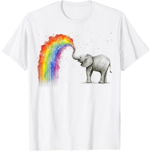 Elephant Spraying Rainbow T-shirt Baby Elephant Watercolor T-Shirt Made in USA Hoodie, Sweatshirt | PureTeeCo.com