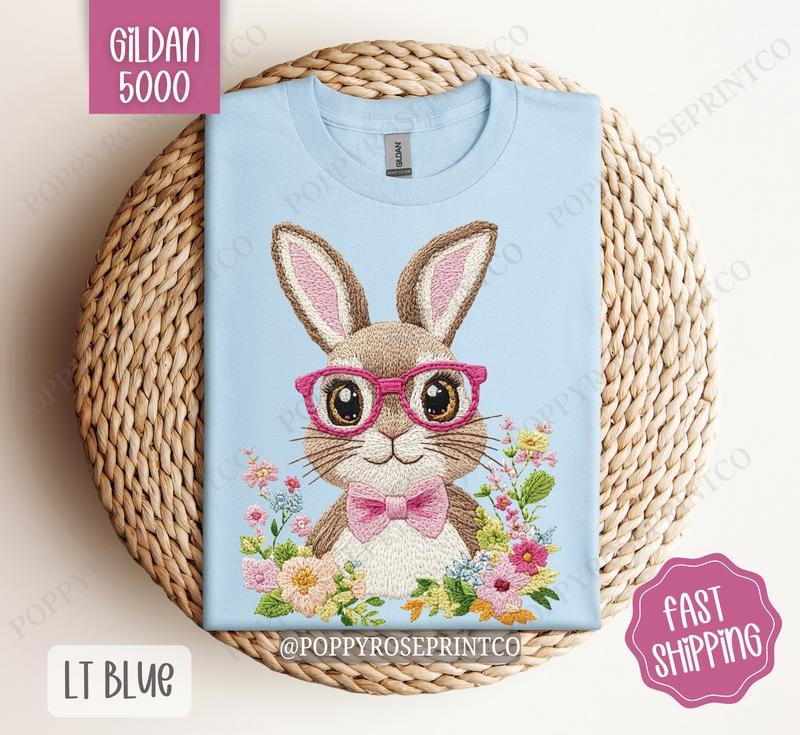 Embroidered Bunny Shirt Gildan, Easter Women's Tee, Cute Women's Tshirt Plus Sizes Hoodie, Sweatshirt | PureTeeCo.com