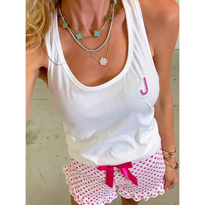 Embroidered Initial White Tank - 3XL & 4XL T-Shirts, Hoodie, Sweatshirt | PureTeeCo.com