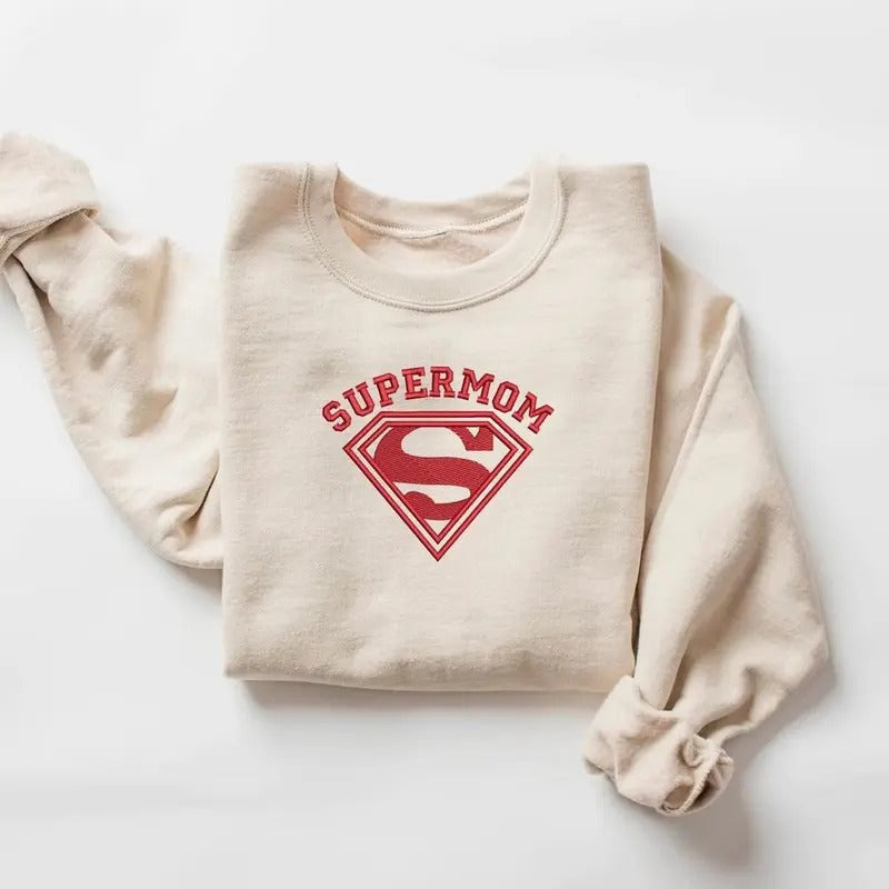 Embroidery Super Mom Mother's Day Shirt, Super Mama Embroidery Sweatshirt, Mother's Day Embroidery Shirt, Embroidery...