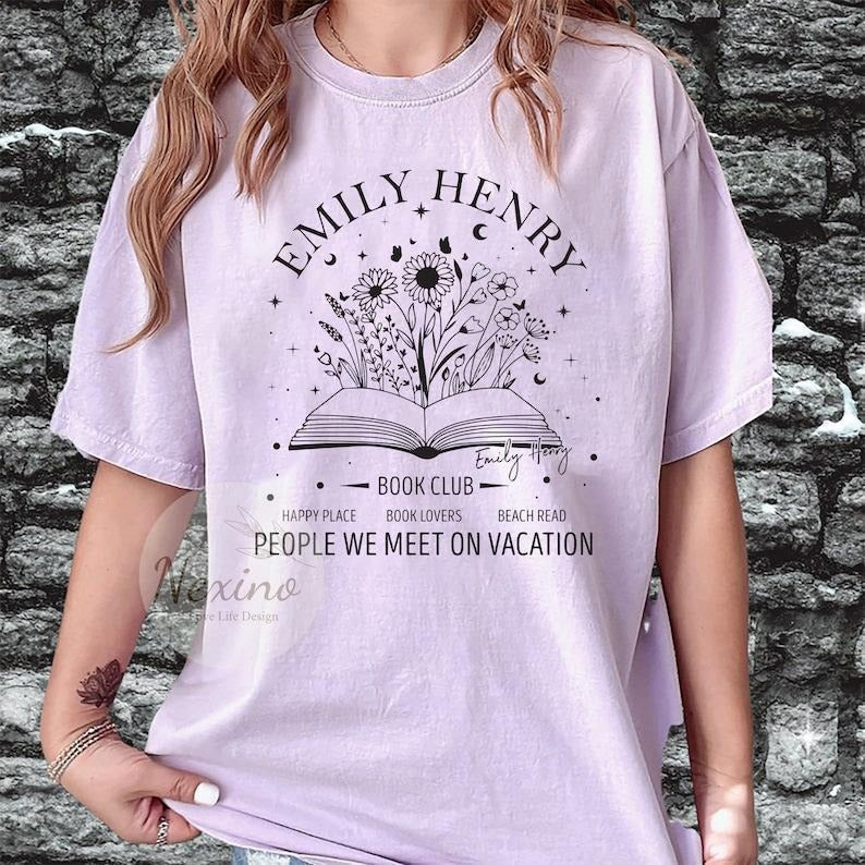 Emily Henry Inspired Bookish T-Shirt, Book Lovers, People We Meet On Vacation, Beach Read T-Shirt, Happy Place, Book Club...