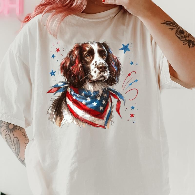English Springer Patriotic Dog Shirt ~ Unisex Apparel Relaxed Fit Printed In The USA Clothing Womenswear Casual Comfort...