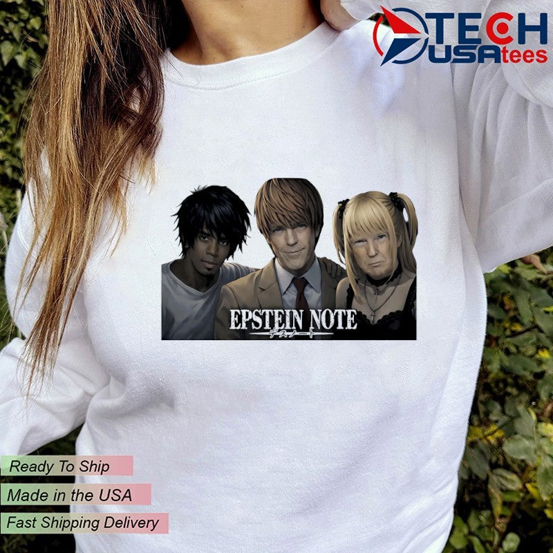 Epstein Note X Death Note anime parody shirt
