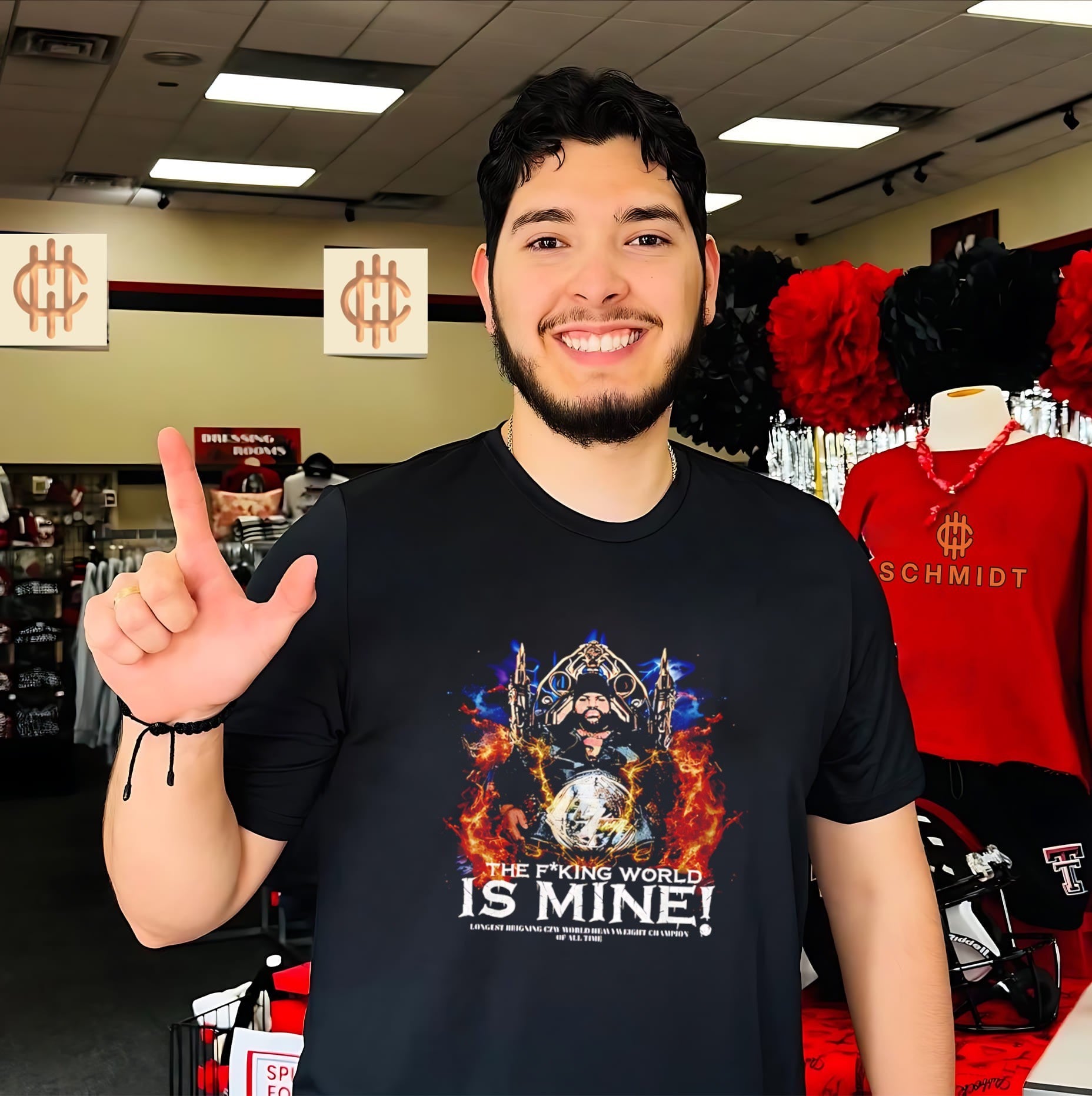 Eran Ashe holding Championship belt the fucking world is mine graphic shirt