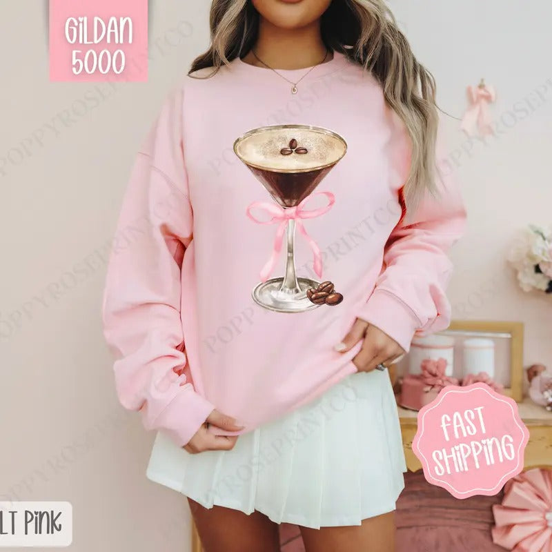 Espresso Martini Sweatshirt, Martini Bow Crewneck, Cute Women's Sweater T-Shirts, Hoodie | PureTeeCo.com