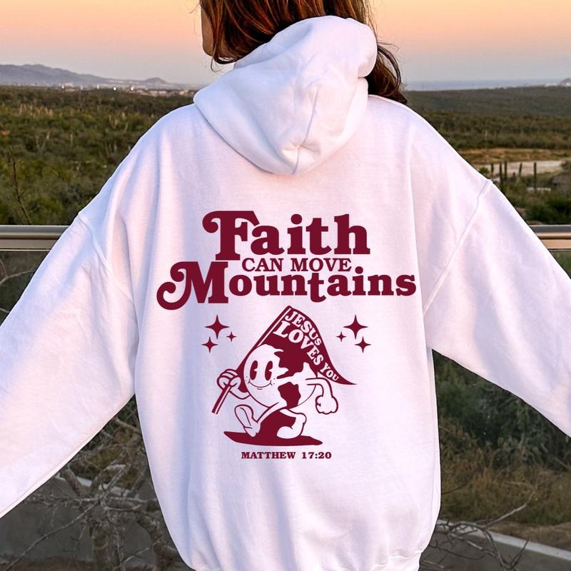 FAITH CAN MOVE MOUNTAINS CHRISTIAN HOODIE OVERSIZED COMFY CASUAL COTTON HOODIE Comfort Light Womenswear Long Sleeves...