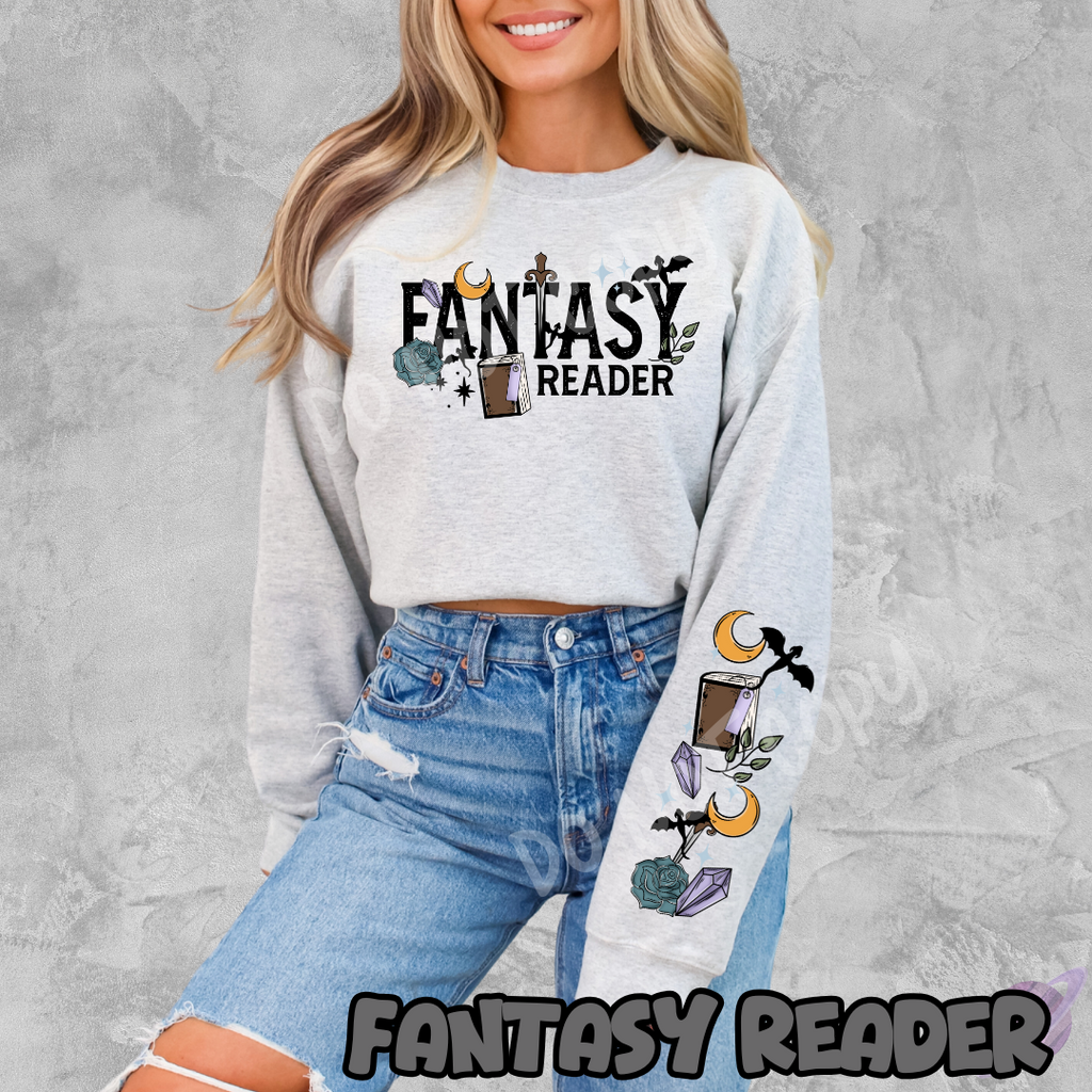 FANTASY READERS SWEATSHIRT W/ SLEEVE PRINT T-Shirts, Hoodie | PureTeeCo.com (Image 1)