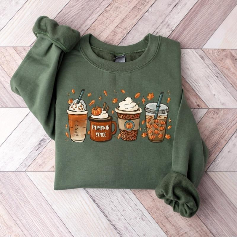 Fall Coffee Sweatshirt for Women Thanksgiving Sweater, Fall Crewneck Unisex T-Shirts, Hoodie | PureTeeCo.com
