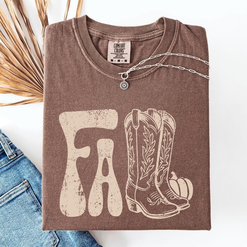 Fall Cowboy Boots, Western, Autumn, Comfort Colors T-Shirt Hoodie, Sweatshirt | PureTeeCo.com