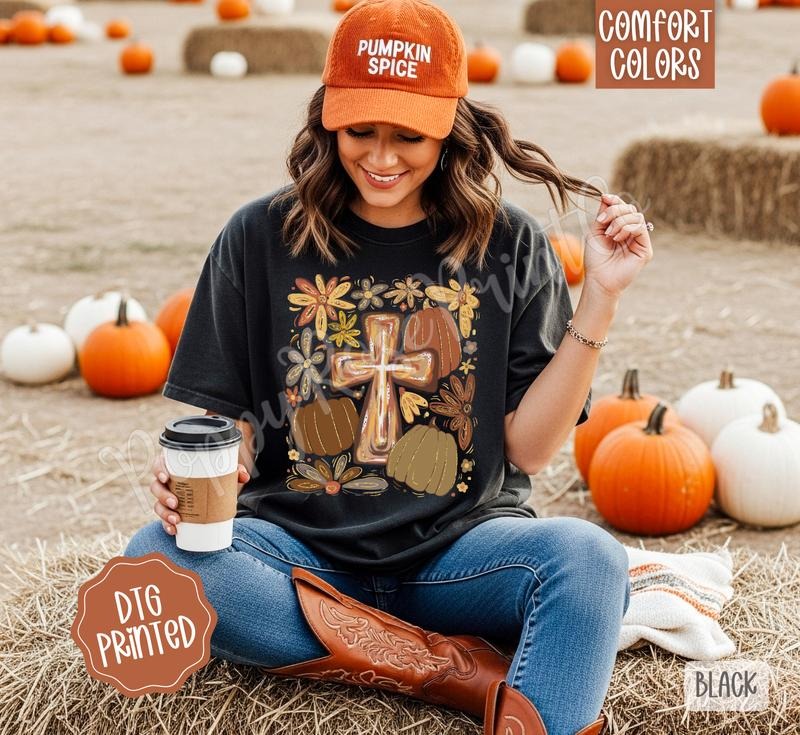 Fall Cross Comfort Colors, Trendy Women's Religious Autumn Tshirt Hoodie, Sweatshirt | PureTeeCo.com
