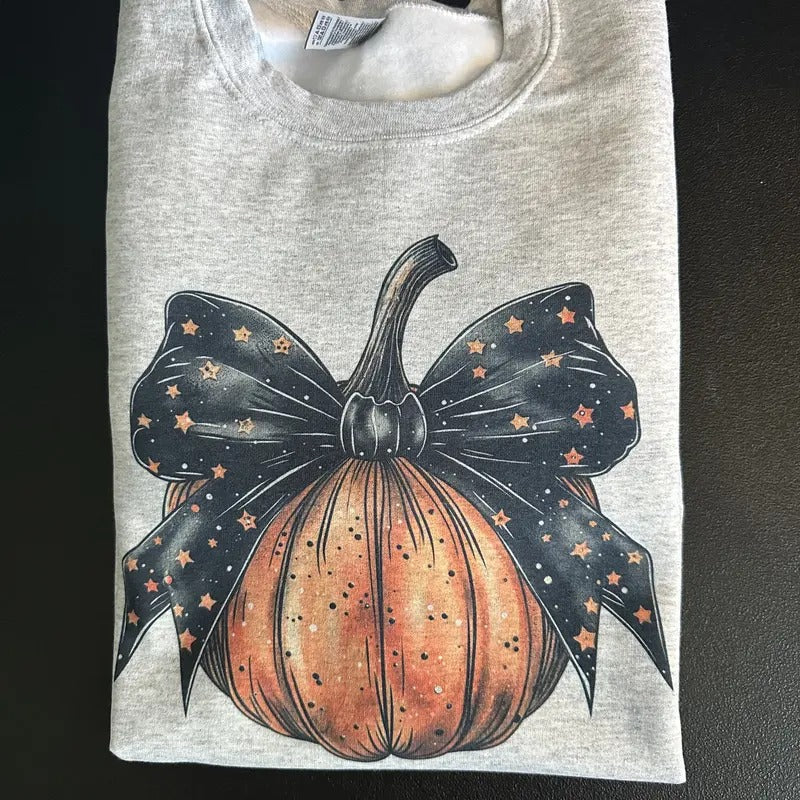 Fall Pumpkin Bow Croquette Women's Sweatshirt T-Shirts, Hoodie | PureTeeCo.com