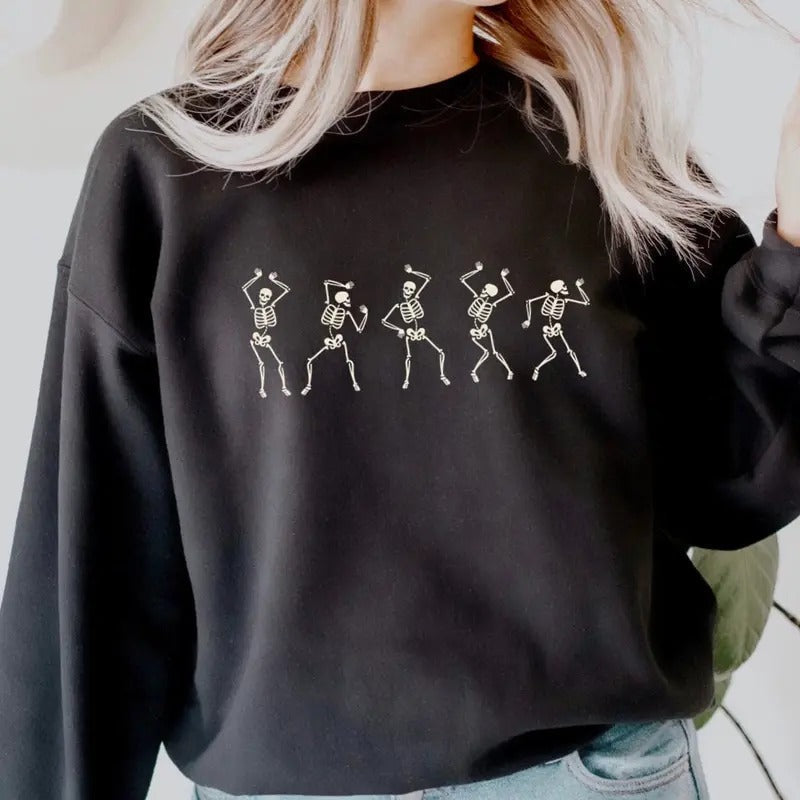 Fall Shirt, Dancing Skeleton Shirt, Happy Halloween Shirt, Halloween Tee Sweatshirt, Halloween Costume Shirt, Womens...