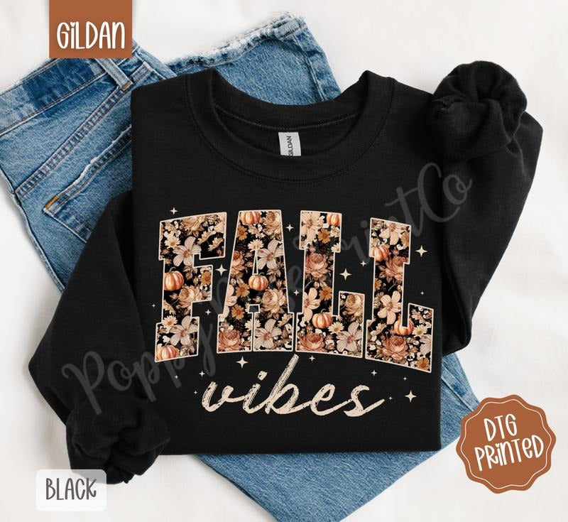 Fall Vibes Sweatshirt, Trendy Women's Autumn Crewneck T-Shirts, Hoodie | PureTeeCo.com