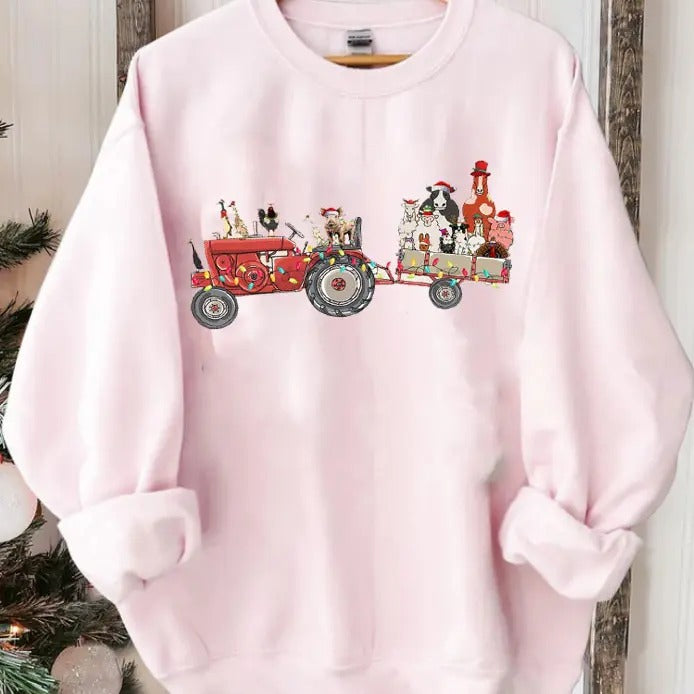 Farm Animals Christmas Shirt, Xmas T-Shirts, Xmas Gift For Farmers, Christmas Farm Animals Truck Shirt, Country Christmas...