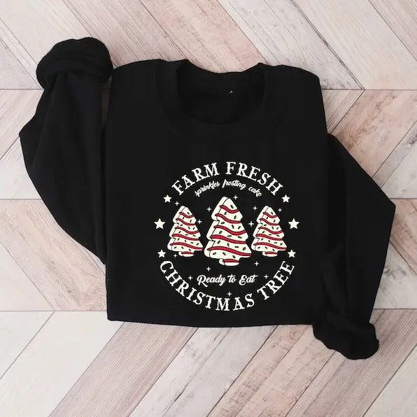 Farm Fresh Christmas Tree Z-Shirt, Christmas Tree Cake Shirt, Christmas Cake Sweatshirt, Christmas Crewneck, Christmas...