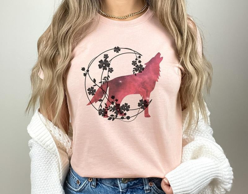 Father's Day Gifts Floral Moon Wolf T Shirt Hoodie Sweater Howling Wolf Floral Wolf Wolf Lover Gift Animal Lover Top...