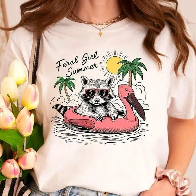 Feral Girl Summer Raccoon Shirt, Funny Meme Raccoon TShirt, Funny Raccoon Tee, Feral Summer Shirt, Cowgirl Shirt, Unisex...