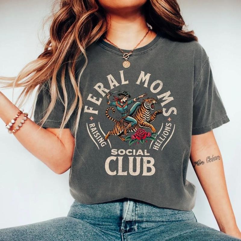 Feral Moms Social Club Shirt, Vintage Mom Sweatshirt, Feral Mom Shirt, Somebody's Feral Wife Sweatshirt, Mom Life Tshirt,...
