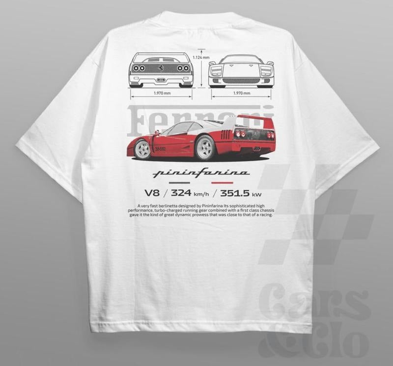 Ferrari F40 Pininfarina Aesthetic Tshirt, Ferrari F40 Blueprint T-Shirt, Ferrari F40 Vintage Shirt Menswear Top Underwear...