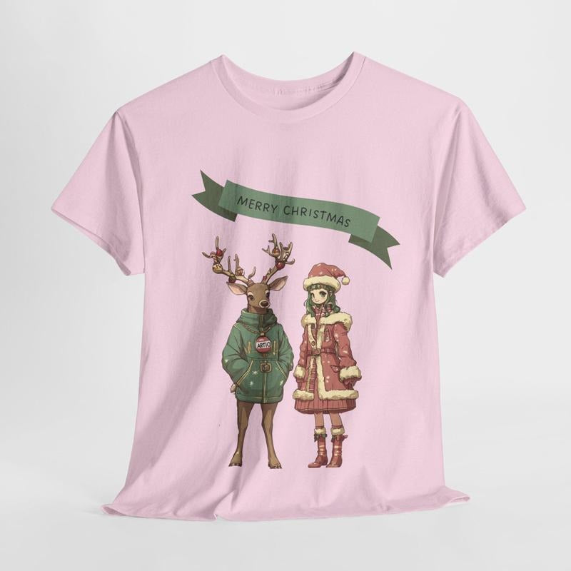 Festive Anime Cartoon T-Shirt for Anime Lovers - Perfect Holiday Gift, Unisex Size, Medium-heavy Fabric