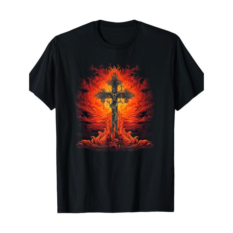 Fire on the Cross and Flame for Dark Lovers 100% cotton T-shirt Made in USA Hoodie, Sweatshirt | PureTeeCo.com