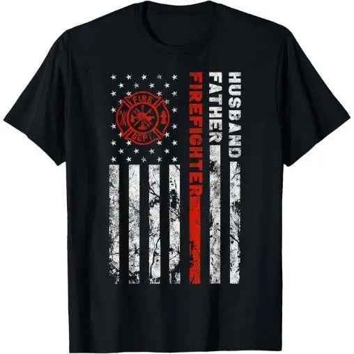 Firefighter Husband Father Fireman Fathers Day gift for Dad T-Shirt Made in USA Hoodie, Sweatshirt | PureTeeCo.com