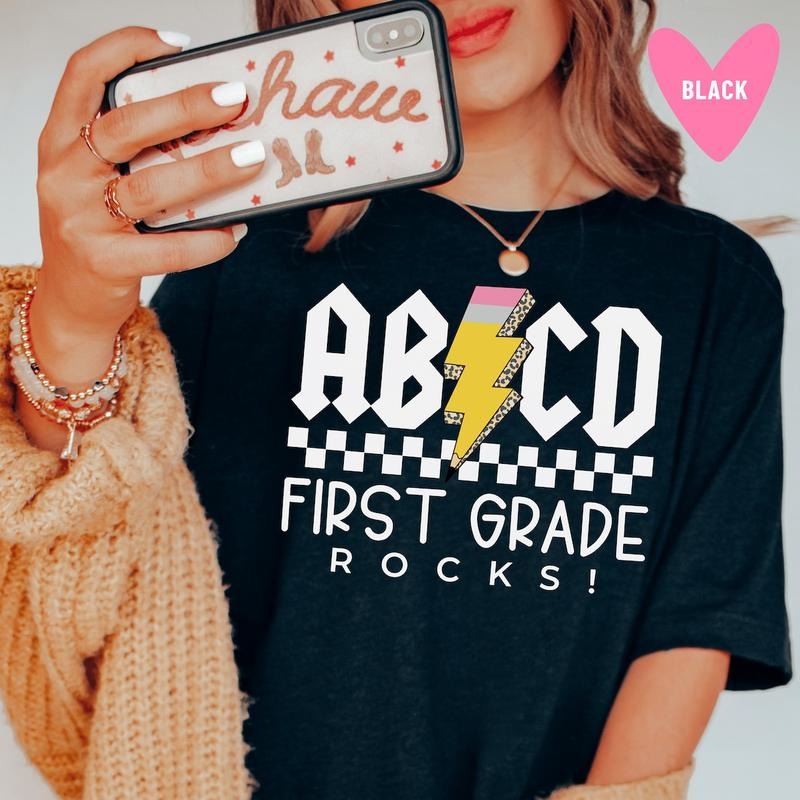 First Grade Rocks Teacher Shirt Gift for Teacher, Back to School Shirt Hoodie, Sweatshirt | PureTeeCo.com