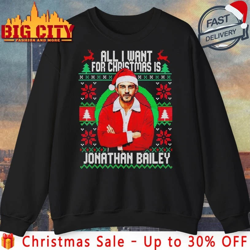 Fiyero All I Want For Christmas Is Jonathan Bailey ugly Christmas shirt