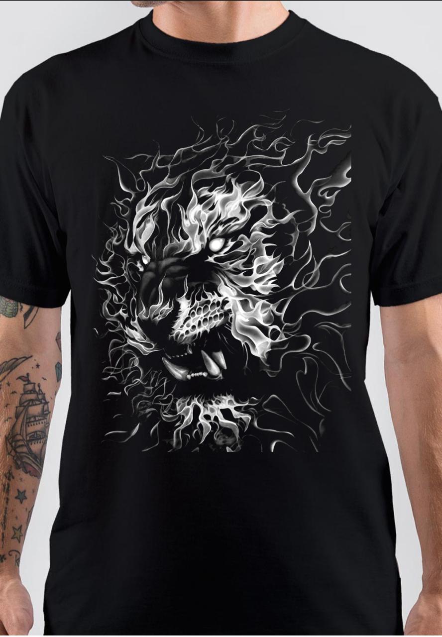 Flaming Tiger Black T-Shirt Hoodie, Sweatshirt | PureTeeCo.com