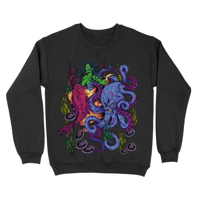 Fleece Crewneck Sweatshirt - Zombie Mermaid Graphic T-Shirts, Hoodie | PureTeeCo.com