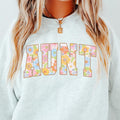Floral Aunt Crewneck, Retro Cotton, Crewneck Fashion Fit Sleeve Comfortable Cute, CASUAL COTTON CREWNECK HOODIE, WOMENS...