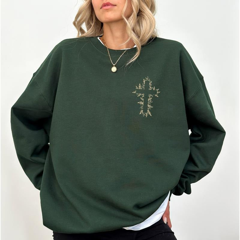 Floral Cross Sweatshirt, Faith Based Christian Sweaters for Girls, Christian Crewneck, Religious Tops, Jesus Apparel,...
