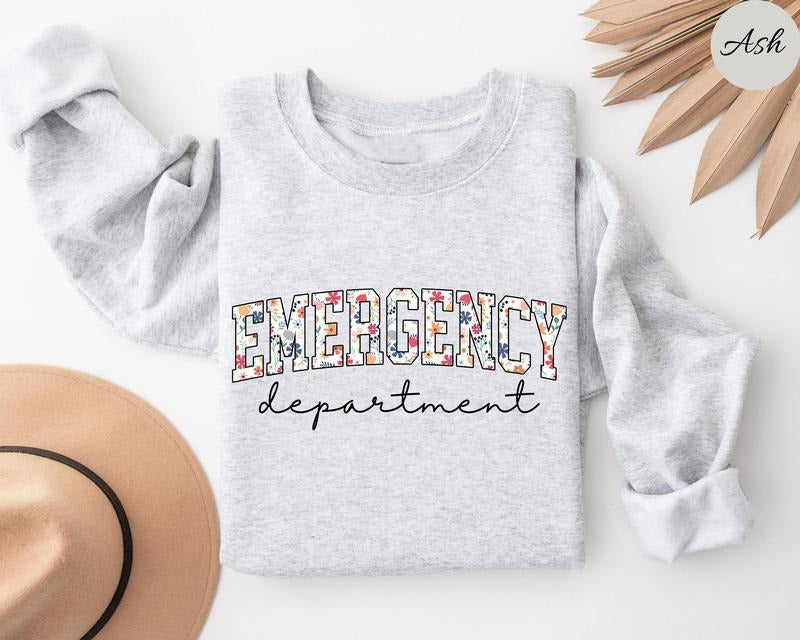 Floral Emergency Department Sweatshirt, Emergency Nurse Crewneck, Emergency Shirt, ER Nurse Shirt, ER Nurse Gift, ER...