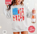 Floral Flag Sweatshirt, Cute Patriotic Sweater, Women's Crewneck, Gift for Her T-Shirts, Hoodie | PureTeeCo.com